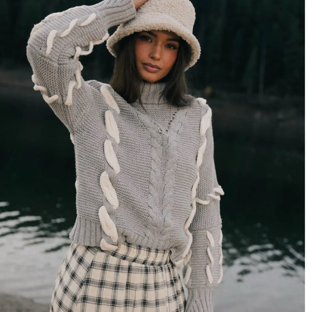 Bohme Cream Cowl Neck Cable Knit Sweater